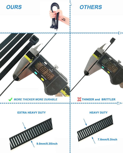 HS Large Zip Ties Extra Heavy Duty 16 Inch 200 Pounds Outdoor Use UV Proof Cable Tie Straps Wide,Giant Long Wire Ties,20 Pack Black
