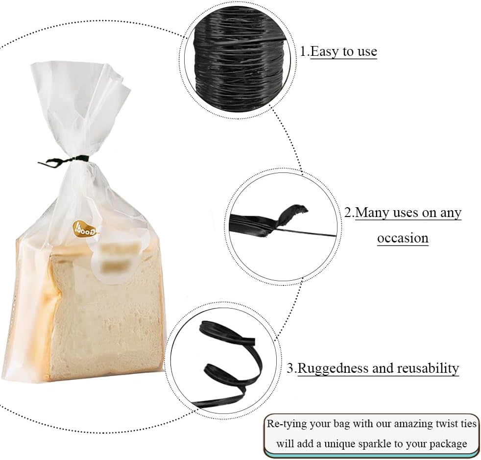 HAHIYO 350Yards/1050Feet/320M Black Metal Twist Ties for Bread Candy Coffee Plant Garden Cellophane Treat Bags Gift Wrapping Plastic Halloween Party Cake and Craft Projects