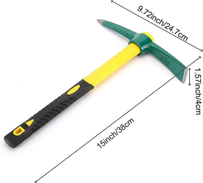 ZOENHOU 15-Inch Solid Pick Mattock, Forged Garden Pick, Weeding Mattock Hoe Agriculture Hand Tools with Heavy-Duty Fiberglass Handle for Weeding Cultivating Camping or Prospecting