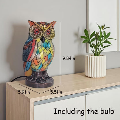Tiffany Style Owl Table Lamps - Hand-Drawn Vintage Resin Colorful Tiffany Owl Lamp for Bedroom Living Room Nursery Office, Whimsical Animal Desk Lamp, Unique Gift for Mom.