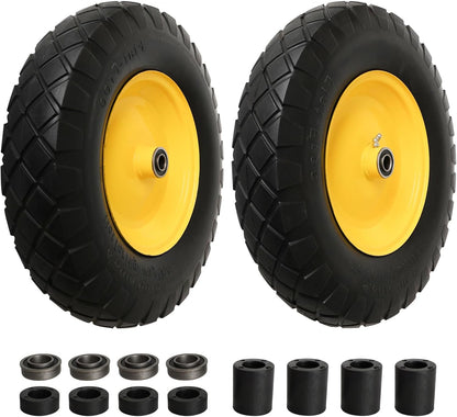 4.80/4.00-8" Tire and Wheel Assembly Set for Wheelbarrows, 5/8" or 3/4" Bore Wheelbarrow Tires for Utility Cart, Wheel Barrel, Wagon, Trailer, Dolly, 16" Solid Rubber Tires Without Flat Spots, 2 Pack