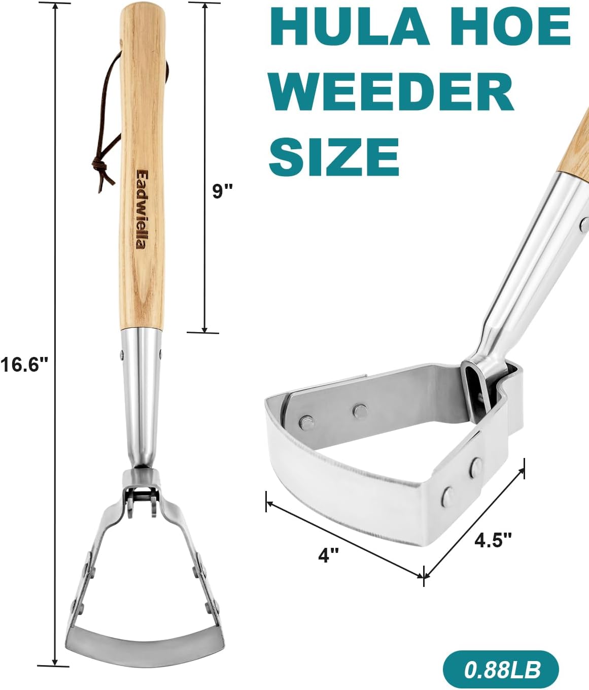 Hula Hoe Stirrup Hoe Mini for Weeding Action/Scuffle Loop Hoe Garden Tool 16Inch Hardwood Handle Push Pull Oscillating Hoe Gardening Weeder Cultivator Handheld for Cutting Weed Roots Loosening Soil
