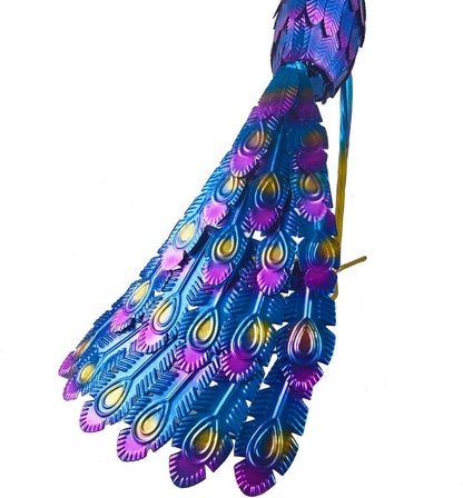 Small Peacock Statue Animal Sculpture Garden Decoration Metal Yard Art for Yard Outdoor Decoration (Long Tail)