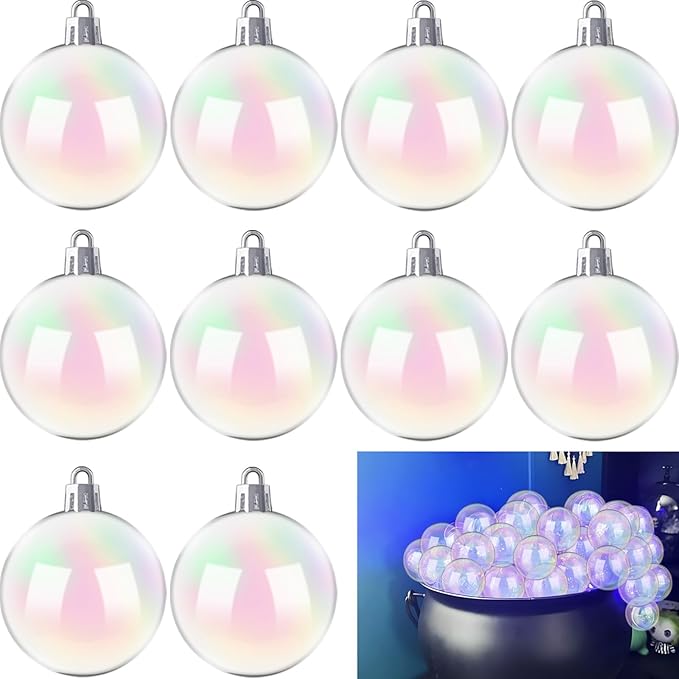 12 PCS Halloween Plastic Iridescent Ball Decoration,Clear Bubble Ball for DIY Bubbling Cauldron,Cauldron DIY Witch Magic Pot for Halloween Party Decor,3.15 Inch