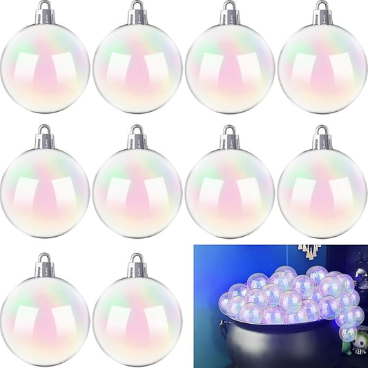 12 PCS Halloween Plastic Iridescent Ball Decoration,Clear Bubble Ball for DIY Bubbling Cauldron,Cauldron DIY Witch Magic Pot for Halloween Party Decor,3.15 Inch