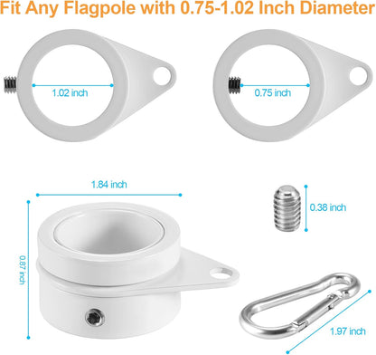1" White Flag Pole Rings, 2 Pcs Anti Wrap Aluminum Alloy Flag Pole Clips Swivels, 360° Rotating Flagpole Flag Mounting Rings, Spinning Flag Pole Kit for 0.75-1.02" Diameter (1 Inch, White)