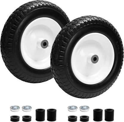 Parts Camp Wheelbarrow Tires,3.50-8" Flat-free Solid Tire and Wheel,Universal Fit 14.5" Wheelbarrow Tire For Garden Carts/Wheelbarrows/Trolley Dolly With 5/8" Axle Bore Hole,3" Centered Hub(2 Pack)