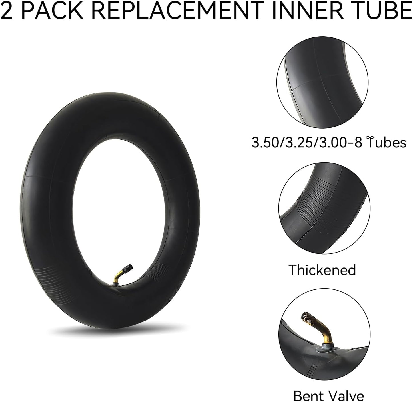 3.50/3.25/3.00-8 Inner Tube for 8 Inch Rim Sizes 3.50-8 3.25-8 3.00-8 3-8 300-8 350-8 Tire Tubes with Bent Valve Stem for Wheelbarrows, Mowers, Garden Cart, Hand Trucks, 2 PCS