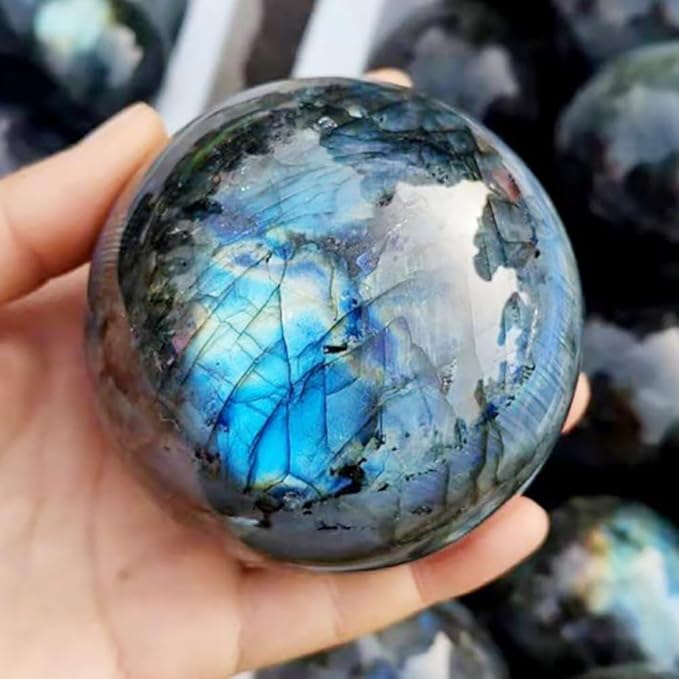 4-5CM/1.58-1.97inch Natural Crystal Ball Labradorite Sphere Moonstone Stone Crafts Polished Decorative Sphere Reiking Healing Crystals Ball Stone Fengshui Home Decoration (40-50mm, Labradorite)