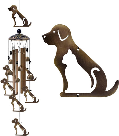 Outdoor Dogs Wind Chimes Indoor Decor - Hand-Made Mobile Romantic Bronze Wind Catcher, 36" Puppys Wind Bells for Home, Balcony, Patio, Garden Festival Decoration, Gift for Mom(4 Tubes, 6 Bells, 7Dogs)