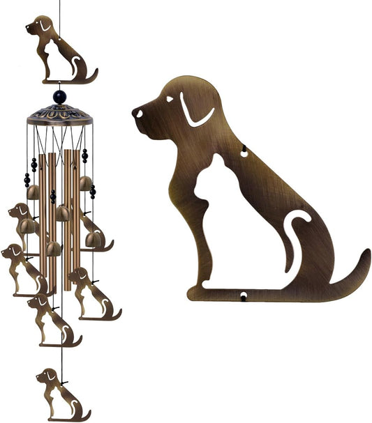 Outdoor Dogs Wind Chimes Indoor Decor - Hand-Made Mobile Romantic Bronze Wind Catcher, 36" Puppys Wind Bells for Home, Balcony, Patio, Garden Festival Decoration, Gift for Mom(4 Tubes, 6 Bells, 7Dogs)