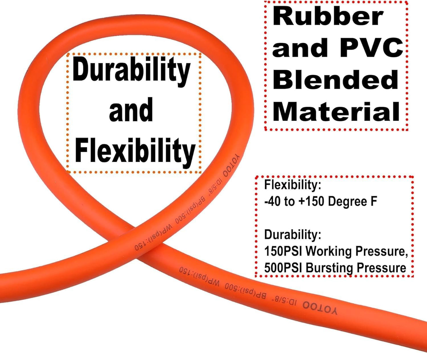 YOTOO Heavy Duty Hybrid Garden Water Hose 5/8-Inch by 25-Feet 150 PSI Kink Resistant, Flexible with Swivel Grip Handle and 3/4" GHT Solid Brass Fittings, Orange