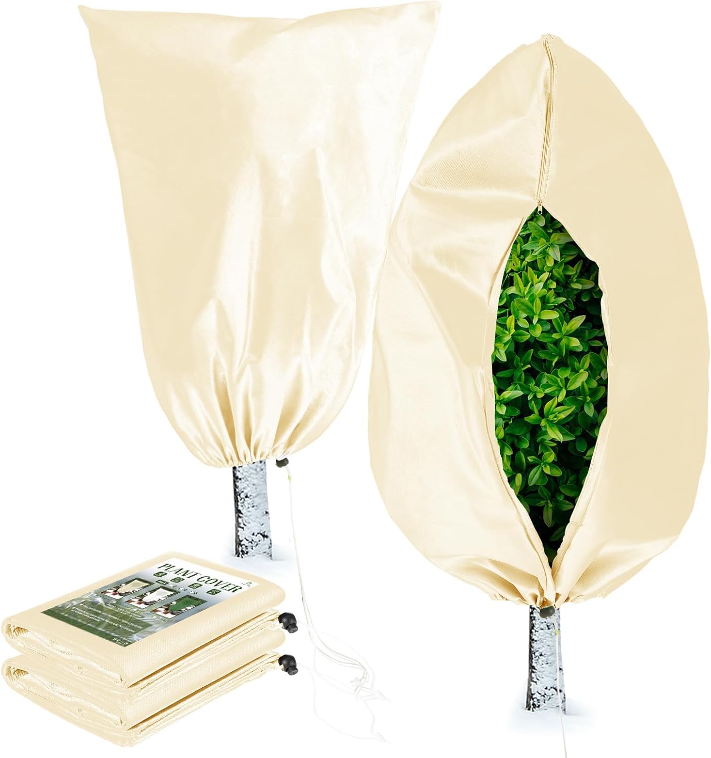 Homimp Plant Covers Freeze Protection, 2 Pack Frost Covers with Zipper Drawstring (71" x 47.3") Plant Protection Cover Bags for Outdoor Winter Frost Cold Weather Shrubs Trees Jacket Covers(Yellow)