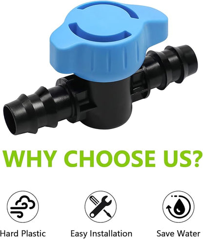 15 Pieces Drip Irrigation 1/2" Barbed Valve Fittings,Shut Off Valve Connectors for 1/2 Inch Drip Irrigation Tubing (.570-.620" ID) Drip Line Parts for Drip Sprinkler Garden Lawn Systems