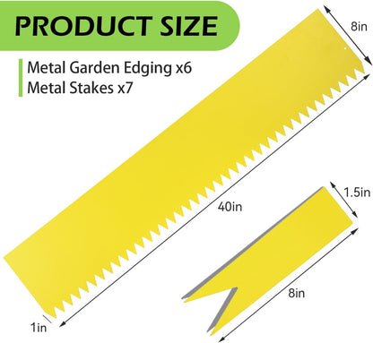 Landscape Edging Kit, Galvanized Steel Edging Landscape Lawn Edging Powder for Lawn Yard, Coated Bendable Metal Strips, No-Dig Hammer-in Edging Border w/Clips (8 INCH 6 PCS, Gold)