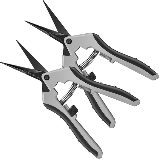6.5" Ultra Sharp Pruning Shears - Professional Garden Scissors with Straight Stainless Steel Blades, Ergonomic Handle, Rust Resistant, Safety Lock, Trimming Scissors for Plants in Grow Tents, 2-Pack