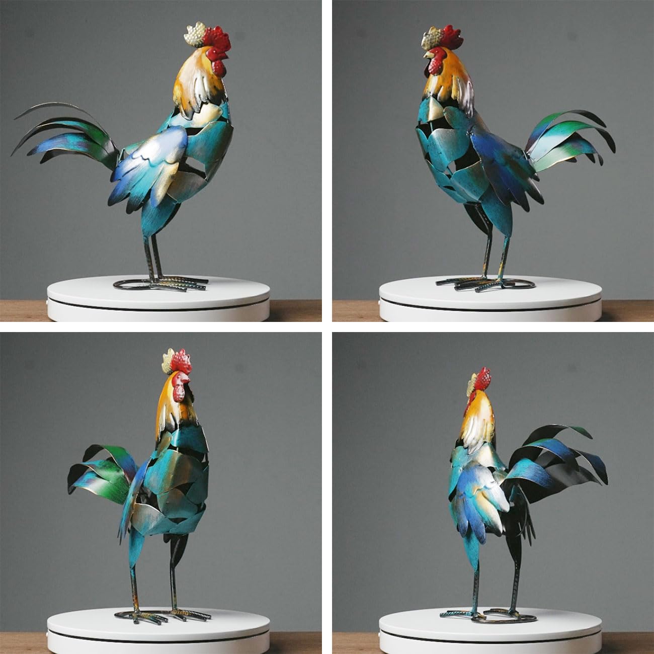 HAUCOZE Rooster Decor Statue Chicken Figurine Sculpture Animal Arts Metal 15.5 inch