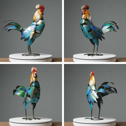 HAUCOZE Rooster Decor Statue Chicken Figurine Sculpture Animal Arts Metal 15.5 inch