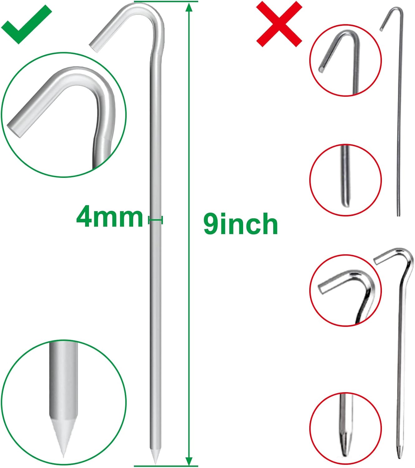 9 Inch Tent Stake Yard Inflatable Stakes Metal Tent Pegs Heavy Duty Ground Stake Fence Hooks Camping Spikes for Canopies, Tarp and Outdoor Christmas Decorations (12)