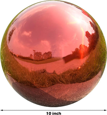 Nerien 10 Inch Gazing Ball, Stainless Steel Garden Mirror Globe, Polished Ornament Sphere, Hollow Floating Reflective Hemisphere, Home Outdoor Pond Housewarming Swimming Pool Decoration Gift, Red