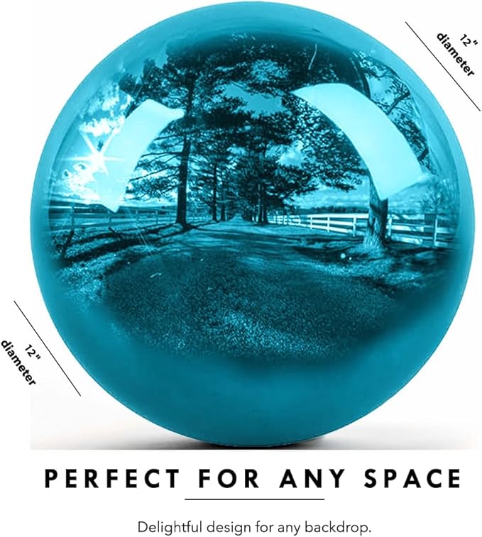 12 Inch Stainless Steel Gazing Globe, Hollow Ball Mirrored Surface Polished Shiny Sphere,Garden Stainless Steel Gazing Ball for Outdoor Lawn Pond Yard Ornament (Light Blue)