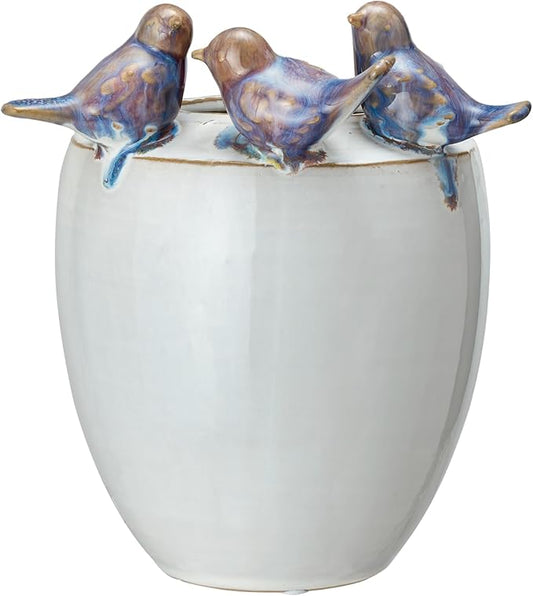Creative Co-Op 3D Birds Stoneware Planter/Vase, Multicolor