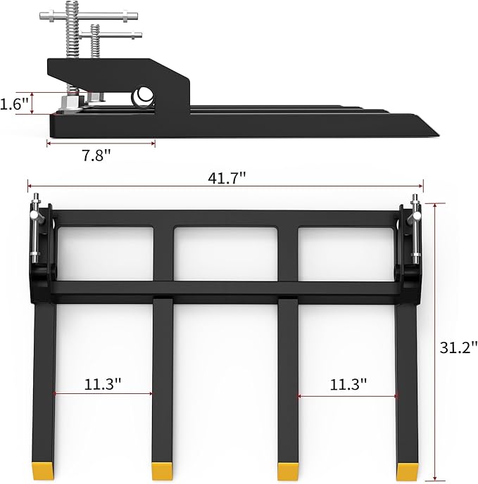 YITAMOTOR Clamp on Debris Forks to 48" Bucket, Heavy Duty Pallet Fork 2500 lbs Capacity Fit for