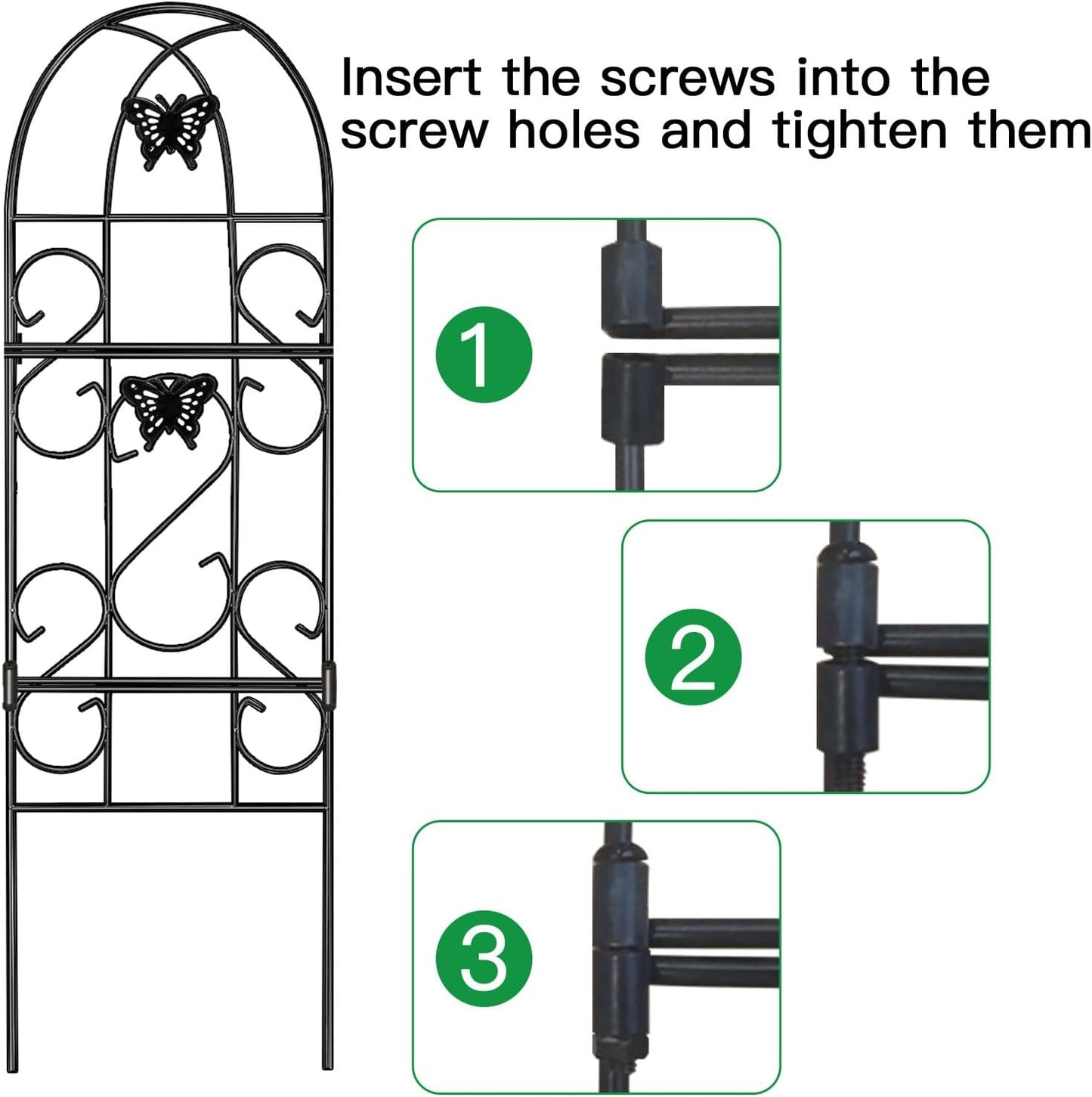 AMAGABELI Garden & Home 4 Pack Garden Trellis for Climbing Plants 60" x 18" Black Iron Trellis for Potted Plant Support Butterfly Metal Trellis for Climbing Roses Vine Flower Cucumber Clematis GT02