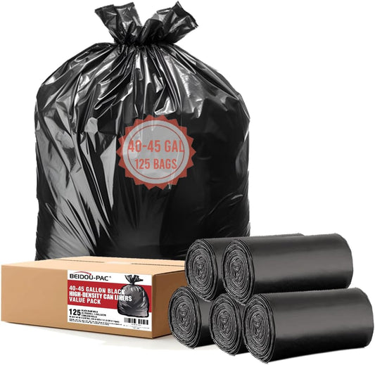 40-45 Gallon Lawn & Leaf Trash Bags, 125 Count Bulk, Black Garbage bags, Multi-purpose Trash Can