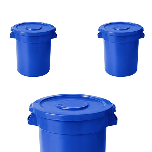 PRO&Family 20 Gallon Trash Can with Lid Round Ingredient Storage Containers Recycling Bin Kitchen Garbage Can Office Garbage Can Trash Barrel Plastic Barrel Yard Waste Bin Outdoor Trashcan (3, Blue)