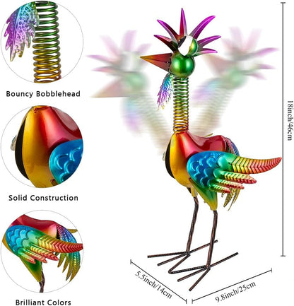 Metal Wacky Rooster Garden Statue, 18'' Rooster Decor Yard Statue Decorations Outdoor, Chicken Yard Art for Outside, Patio, Backyrad, Lawn(Colorful)
