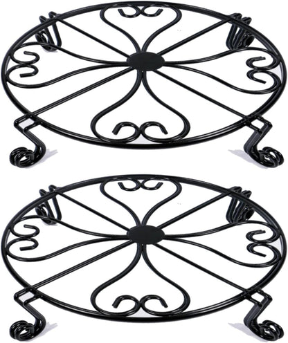 2 pack 10" 12" Rustproof Black Metal Plant Stands Heavy Duty Plants Holder Outdoor Indoor, Round Wrought Iron Sturdy Flower Planter Pot Stand, Corner Gardening Inside Potted Plant Risers - 10Inches