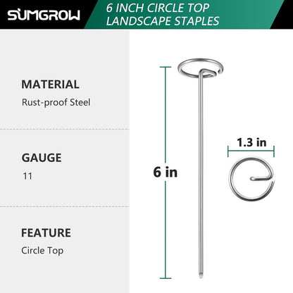 Landscape Staples,120 Pcs Garden Stakes, Circle Top 6-inch Galvanized Steel, Spikes Pins for Securing Weed Fabric Netting Ground Sheets and Fleece, Landscape Edging, G-Shaped