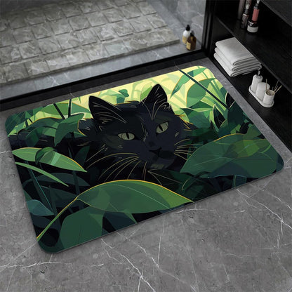 Bath Mat-Bathroom Rug，Black cat Hiding in Jungle-Absorbent Non Slip Quick Dry Stain Resistant Easy to Clean Care Shower Rug for Bathtub Shower Room 16×24Inch (40 * 60cm)