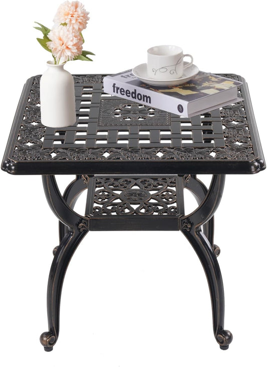 Cast Aluminum Outdoor Side Table,Small Patio Table,Outdoor Coffee Tables for Patio,Garden,Balcony, for All Weather (Copper, Square)