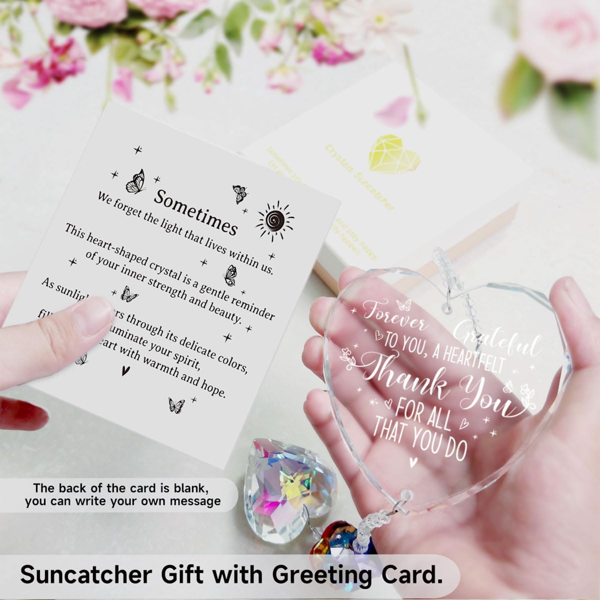 Thank You Gift Crystal Suncatcher Appreciation Gift for Women, Friend, Coworker, Teacher, Boss, Nurse - Rainbow Maker Hanging Keepsake Ornament, Sun Catchers Indoor Window, Garden