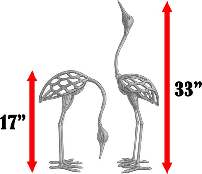 Seraphic Cast Iron Metal Crane/Heron Bird Garden Art Sculptures Statues for Indoor or Outdoor Lawn Decor, Antique Green, Set of 2