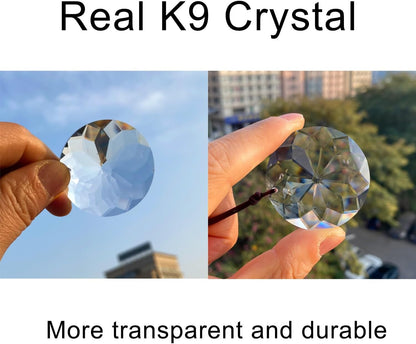 2PCS 5" Circle Crystal Sun Catcher Prisms, STINO Hanging Suncatchers with Glass Prism, Rainbow Maker for Windows, Balcony, Kitchen, Garden Decoration (1, Circle Clear 2Pcs)