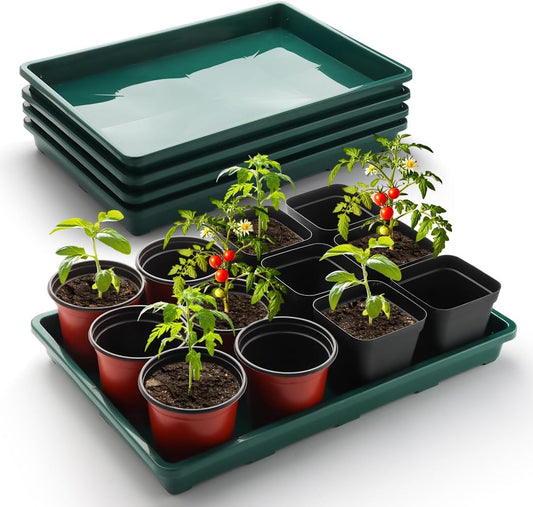 5 Pack Seed Starter Trays (17"x11"x2"), Plastic Flat Nursery Pots Trays, Durable Carrying Seedling