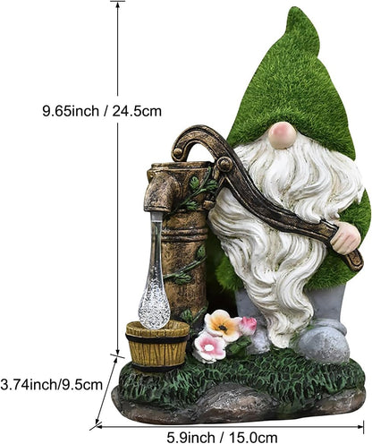 VINIUSIKI Solar Garden Gnome Statues with Water Pump Light, Easter Outdoor Decorations for Porch Patio, Lawn,Gifts for Women and Men, Decorative Resin Statue for Outdoor Patio Yard