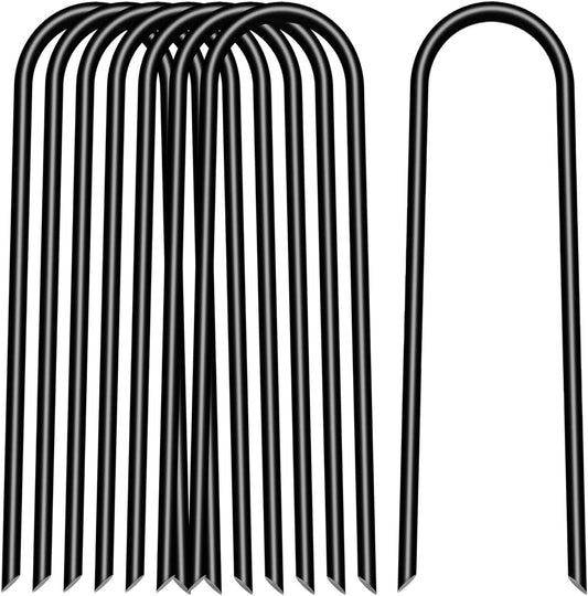 4 inch 25 Pack U Shape Black Garden Stakes,11 Gauge Garden Pins,U-Shaped Tent Stakes,Galvanized Landscape Staples for Yard Lawn,Tube, Landscape Fabrics,Irrigation Hose and Weed Barriers.