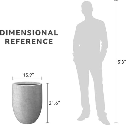 Kante 21.7" H Natural Concrete Tall Planter, Large Outdoor Indoor Decorative Pot with Drainage Hole and Rubber Plug, Modern Round Taper Style for Home and Patio