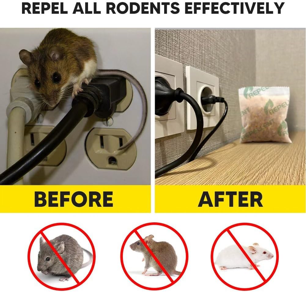 Rodent Repellent Pouches, Mice Repellent Indoor and Outdoor, Rat Repellent for House, Mouse Repellent, Outdoor Rat Deterrent, Extra-Strength 3 Months Protection, Naturally and Safely-8P