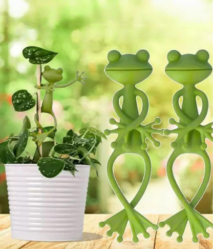 6 pcs frog Plant Stand , green animal shaped support frame ,small potted plant holder , garden decoration for indoor and outdoor use , pot fixing clamp for up right plant growth
