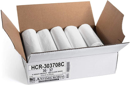 Aluf Plastics High Density Trash Bags, 30 Gallon, 500 Count, 8 Micron (eq), 30" x 37", Clear, for Bathroom, Office, Industrial, Commercial, Janitorial, Municipal, Recycling