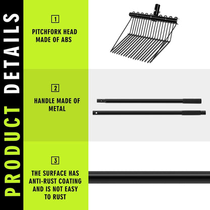 Lasnten 3 Sets Metal Manure Fork with Long Metal Handle Pitch Fork Manure Rake Black Heavy Duty Muck Rake for Gardening Horse Stall Stable Grass Hay Cleaning Farm Work