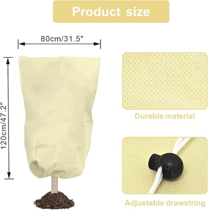 Eunika 6 PCS Plant Covers Freeze Protection, 47.2"x31.5" Frost Blankets with Drawstring Reusable Winter Plant Protectors Bag Covers for Outdoor Garden Trees, Shrubs Cover for Cold Pest, Beige