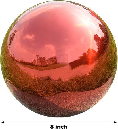 Nerien 8 Inch Gazing Ball, Stainless Steel Garden Mirror Globe, Polished Ornament Sphere, Hollow Floating Reflective Hemisphere, Home Outdoor Pond Housewarming Swimming Pool Decoration Gift, Red