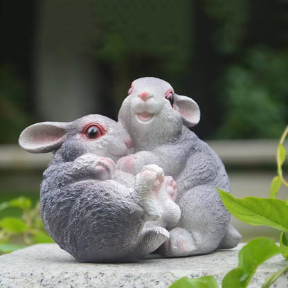 Garden Statues Bunny Decor Resin Hug Rabbit Figurine Cute Fairy Garden Decor Outdoor Statues for Patio Yard Porch Balcony Gifts for Women Mom Grandma Grey