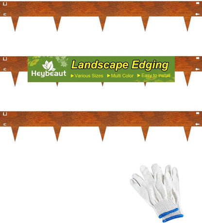 Landscape Edging Border, 40" L x 8" H 3Pack 10FT Total Rusted Corten Steel Garden Edging,Easy Installation,Sturdy Elegant Metal Lawn Broder for Flower Beds, Pathways, Paver Edges and Yard